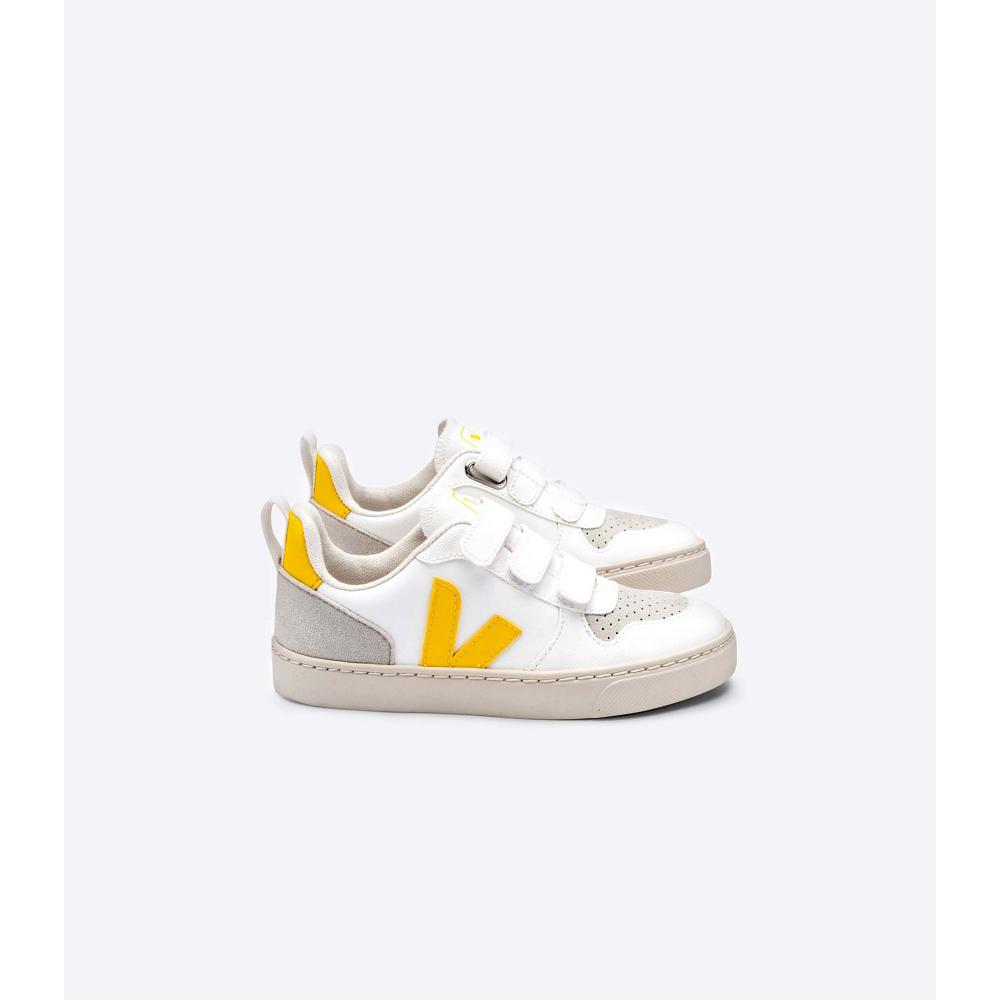 Kids\' Veja V-10 STRAPS CWL Shoes White/Orange | ZA 802JPQ